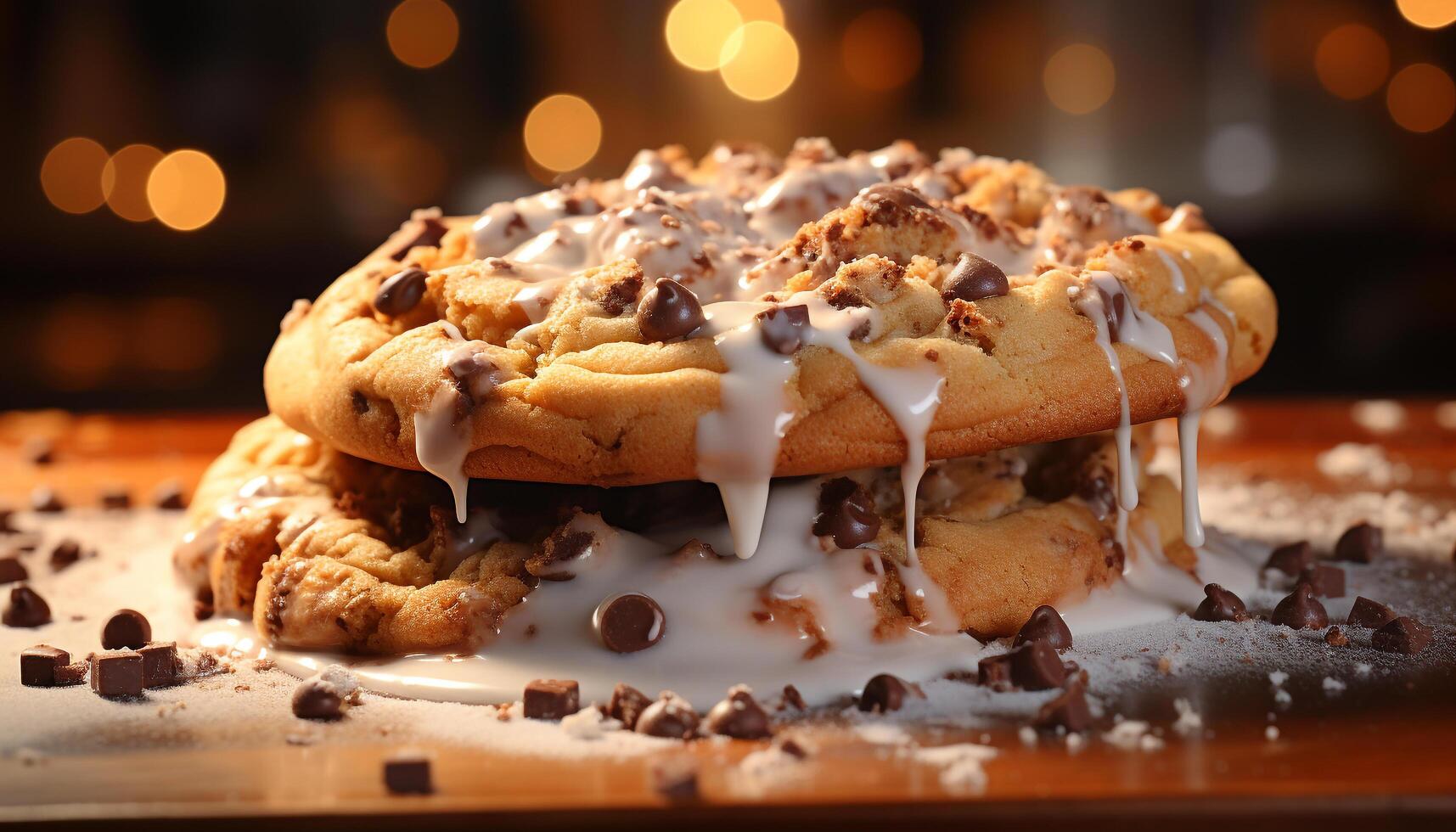 AI generated Homemade chocolate dessert on rustic wooden table, ready to eat indulgence generated by AI photo