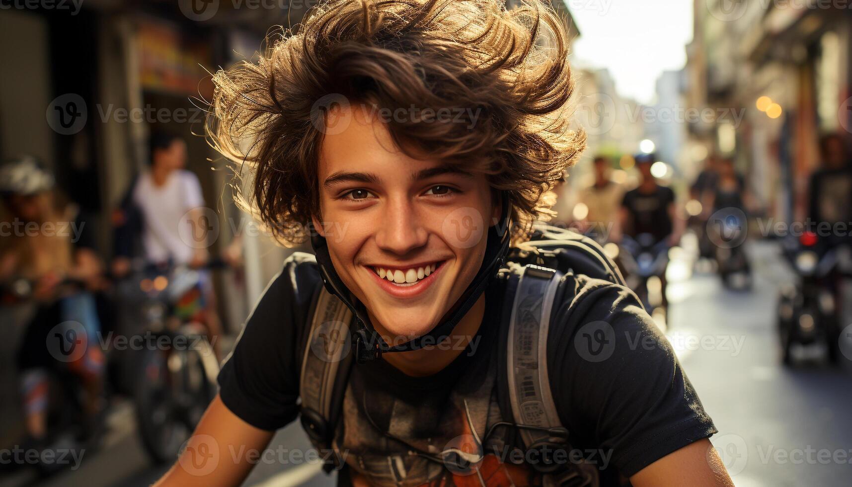 AI generated Young adults smiling outdoors, looking at camera, confident and joyful generated by AI photo