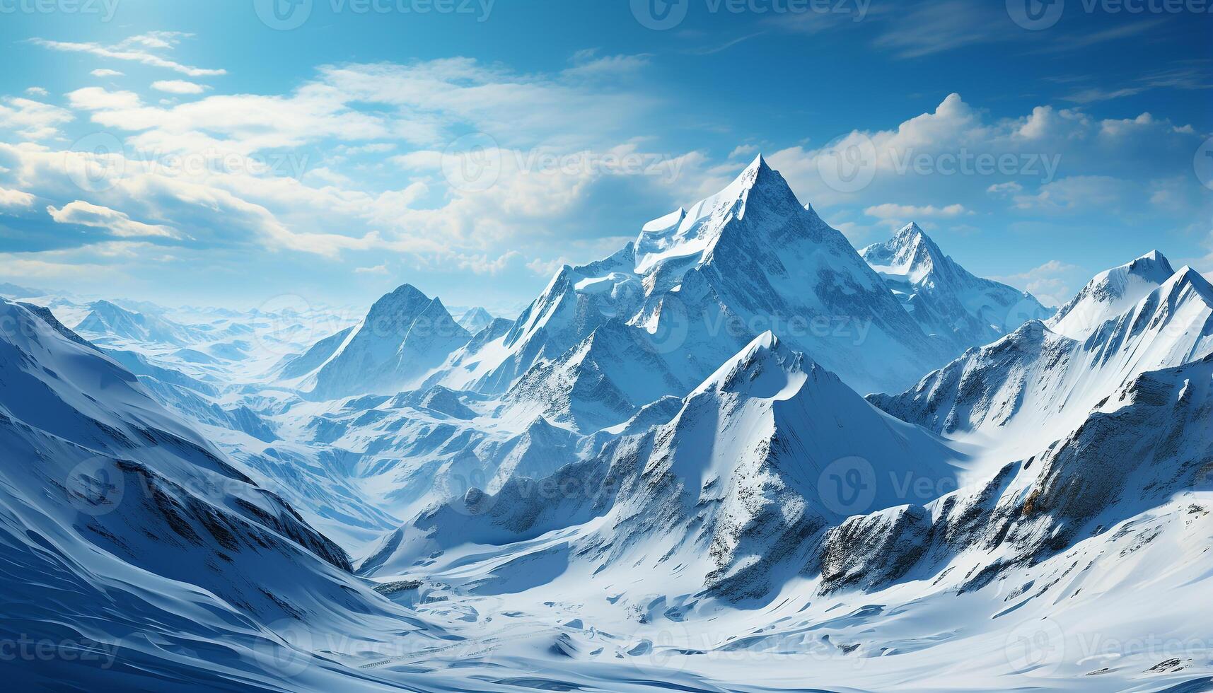 AI generated Majestic mountain peak, snow covered landscape, tranquil scene, breathtaking adventure generated by AI photo