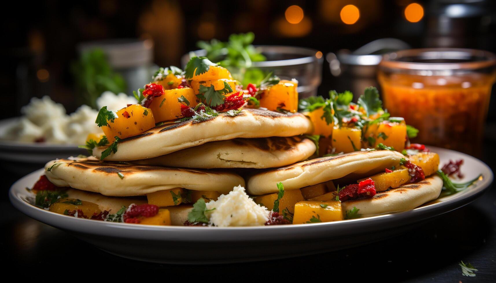 AI generated Freshness and heat on a grilled plate, lunch is served generated by AI photo