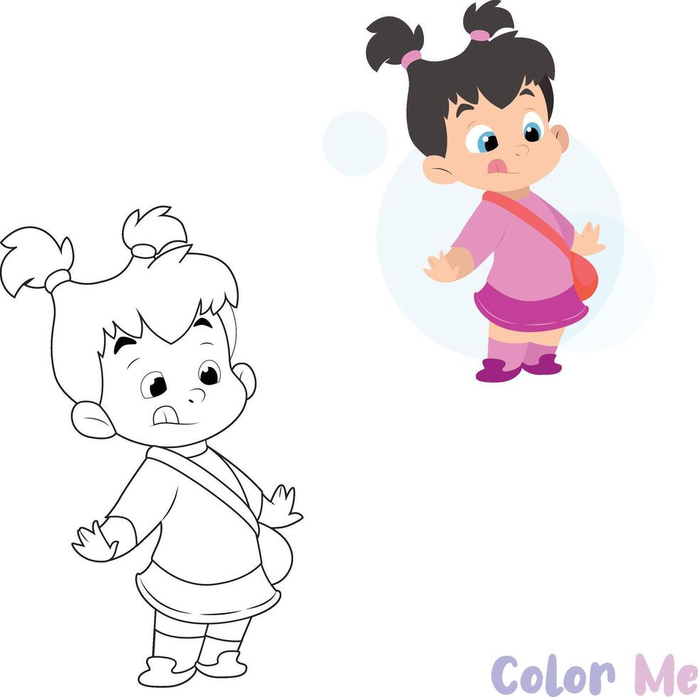 Children's color sheets Cute Girl Vector