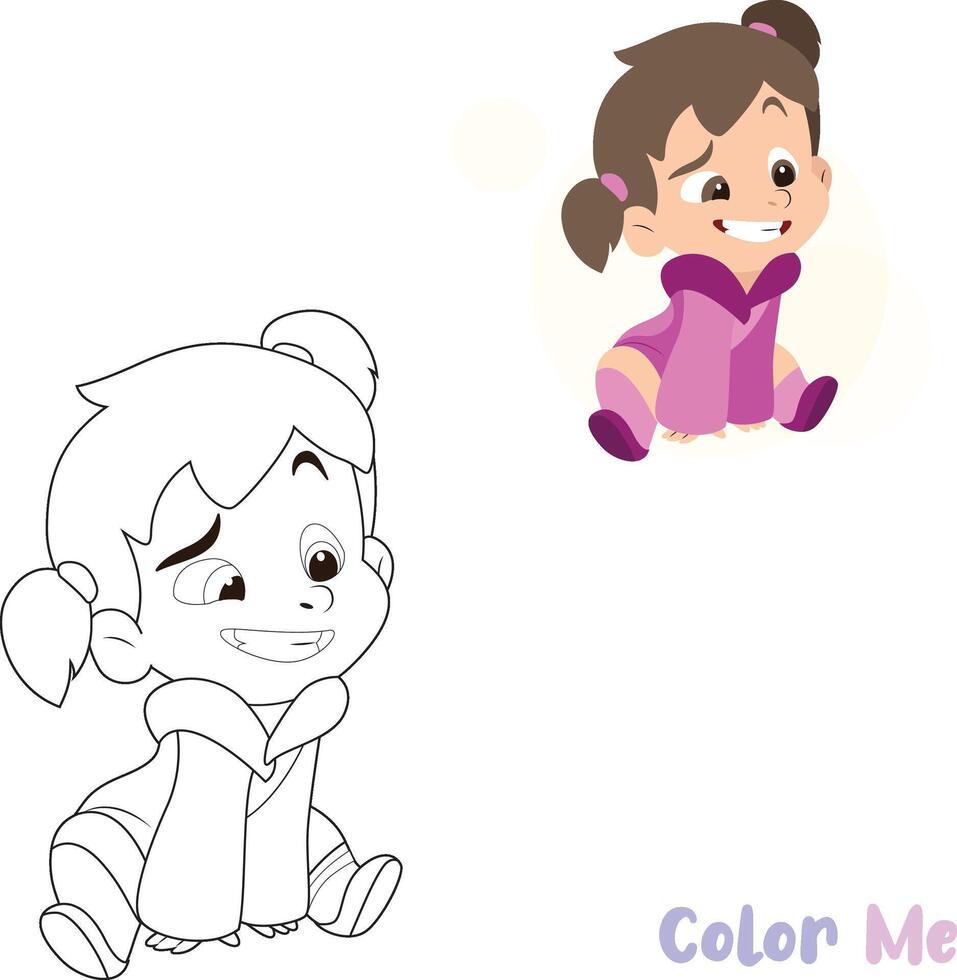 Children's color sheets Cute Girl Vector