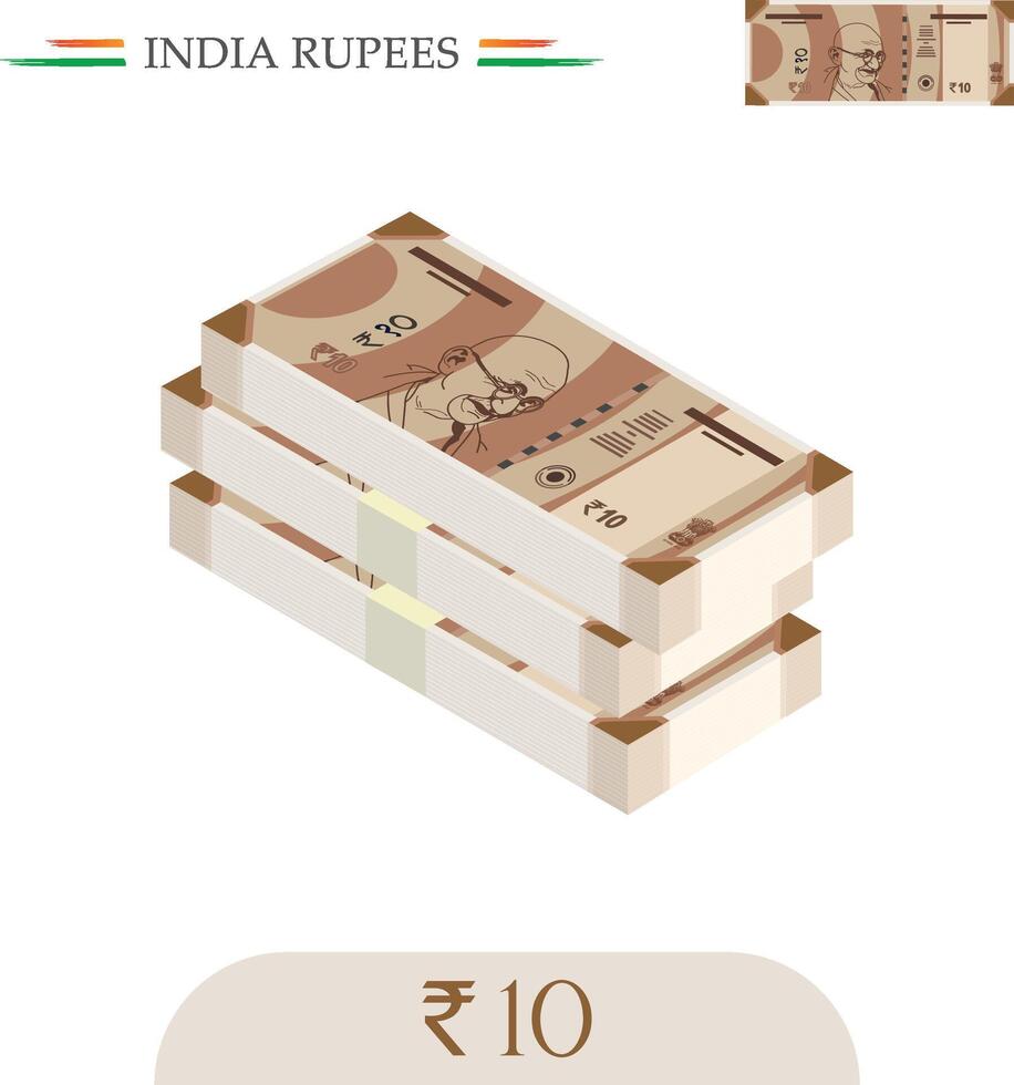 India moneda rupias 10 notas vector