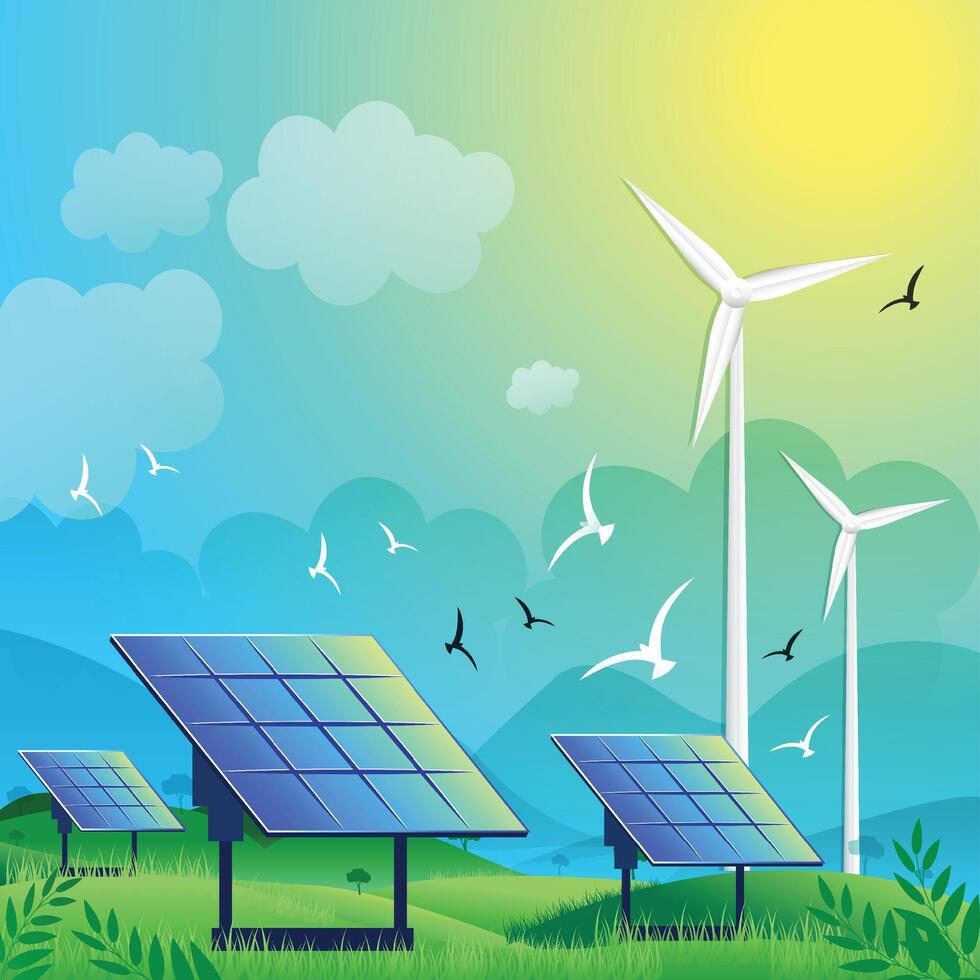 Green Ecology and solar power energy for environment Vector