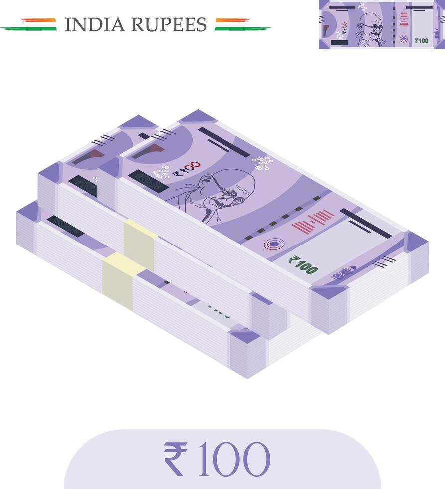 India Currency Rupees 100 Notes vector
