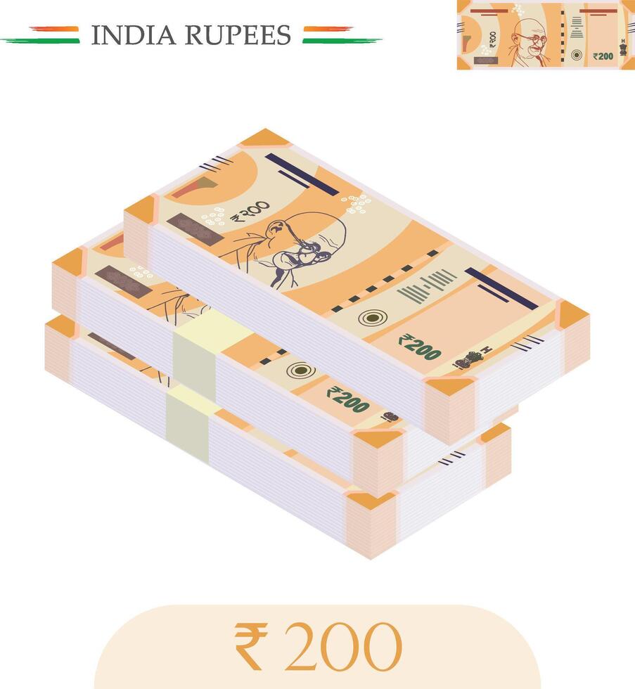 India moneda rupias 200 notas vector