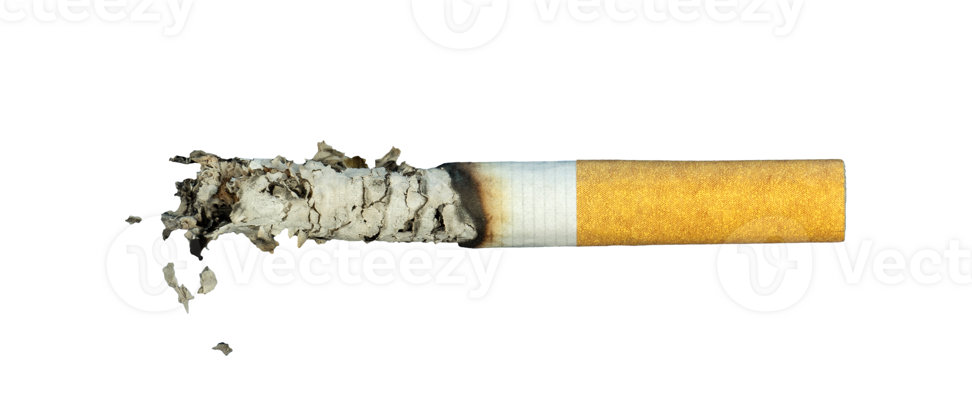 half cigarette smoke with ash isolated png