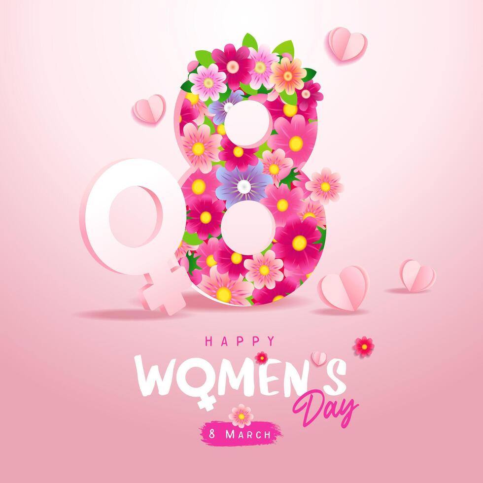 Women's day social media poster. Cute design with 3D elements vector
