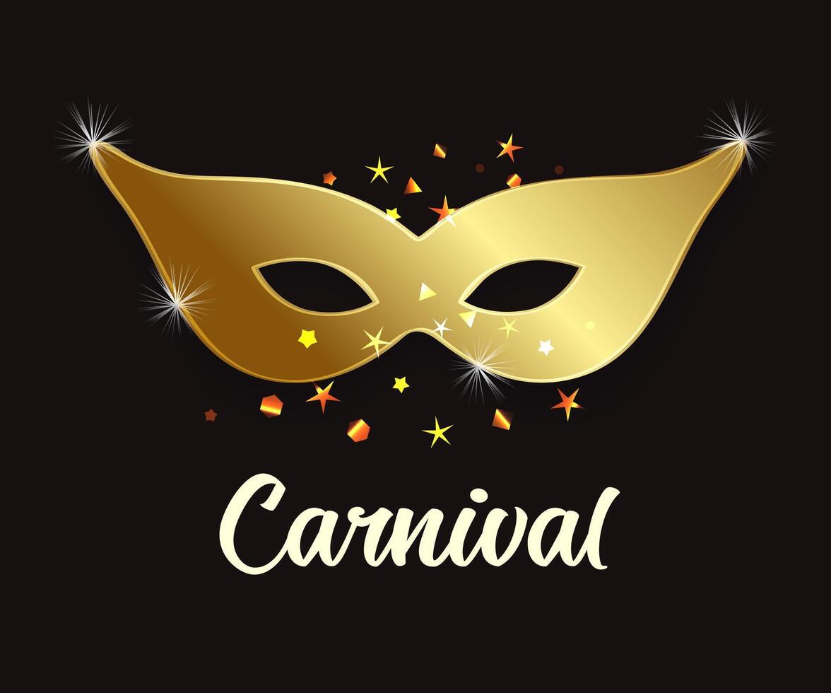 Golden carnival mask on black background. Holiday element vector