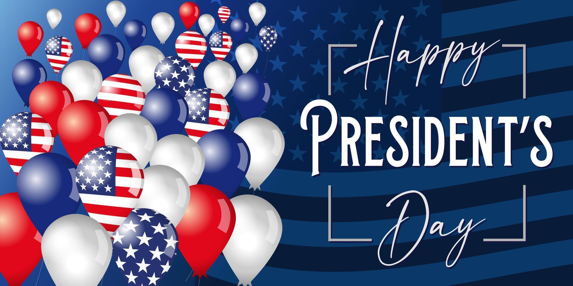 Happy President's Day poster with creative backdrop and 3D balloons vector