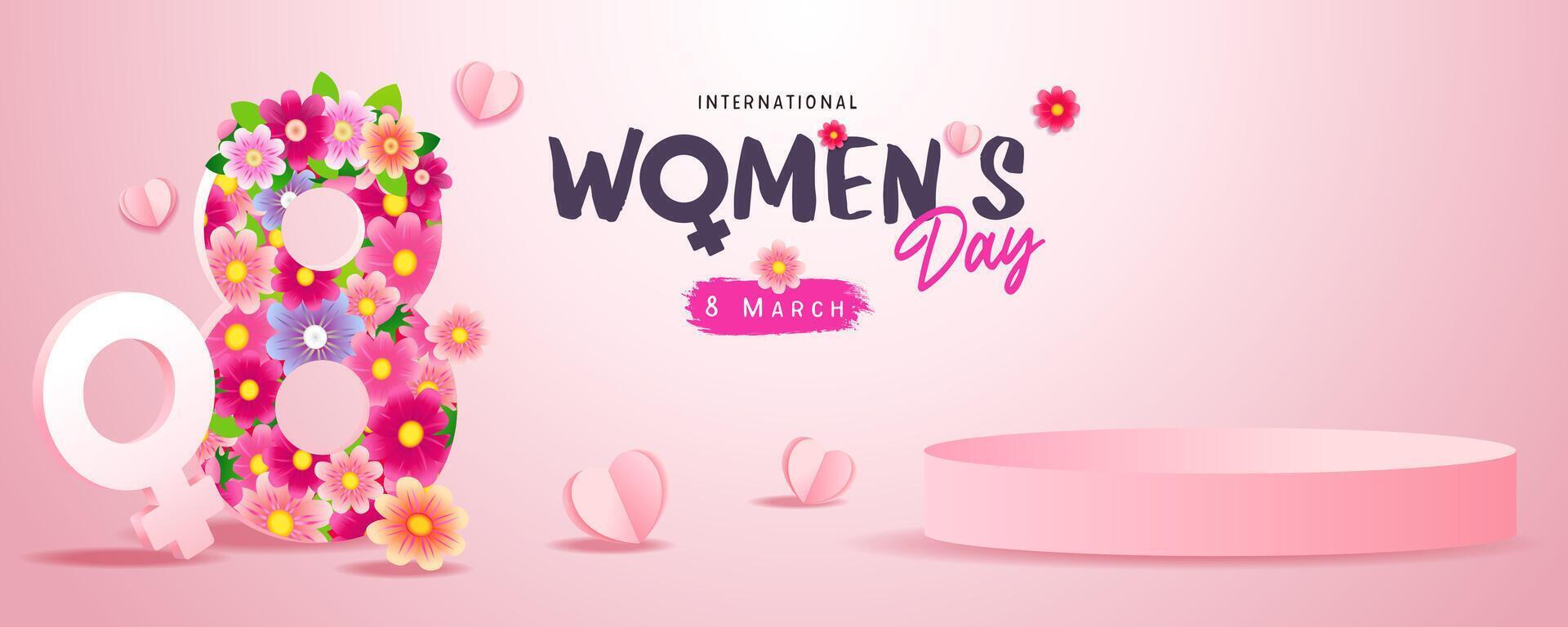 International Women's day banner with 3D graphic elements vector