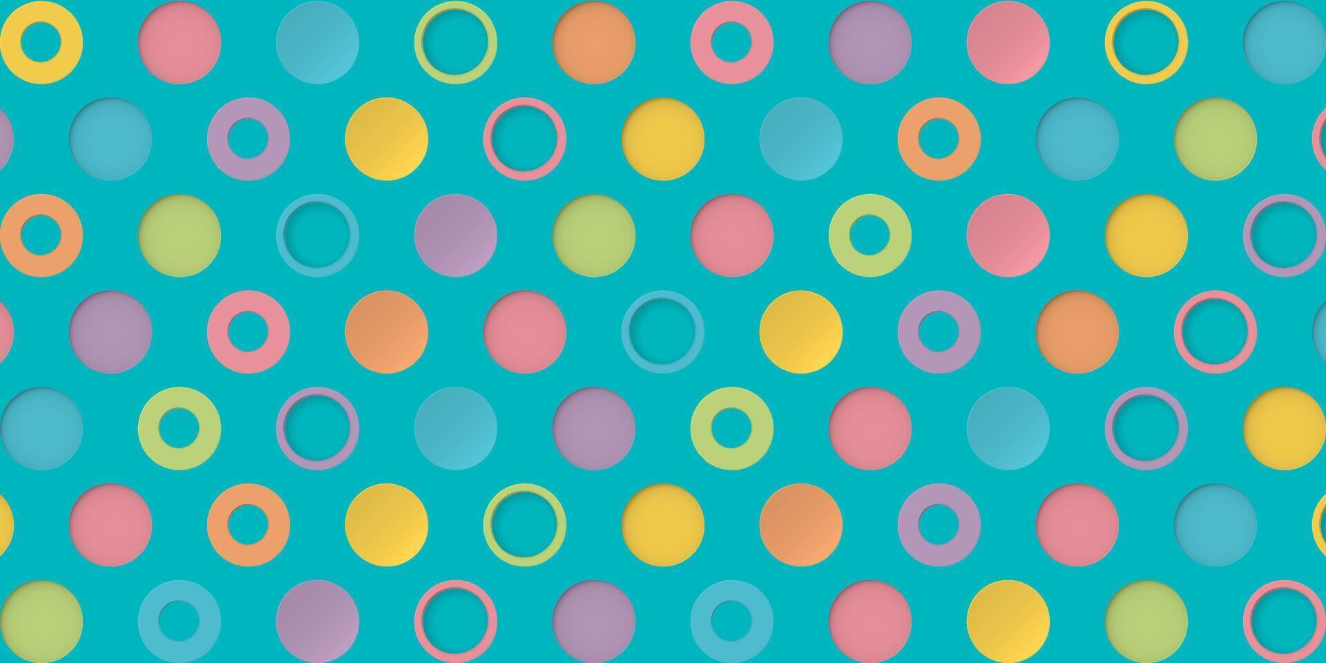 Colorful 3D circle shape pattern paper cut style on blue background vector illustration.