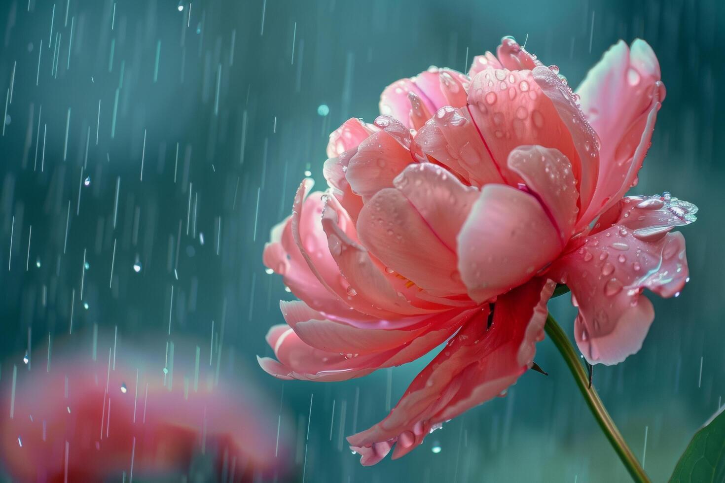 AI generated Raindrops on Vibrant Peony Petals photo
