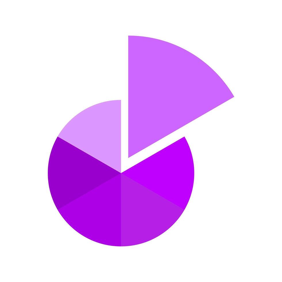tarta gráfico dividido en 6 6 monocromo púrpura secciones. redondo diagrama cortar en seis igual partes con uno apartado fragmento. infografía rueda icono vector