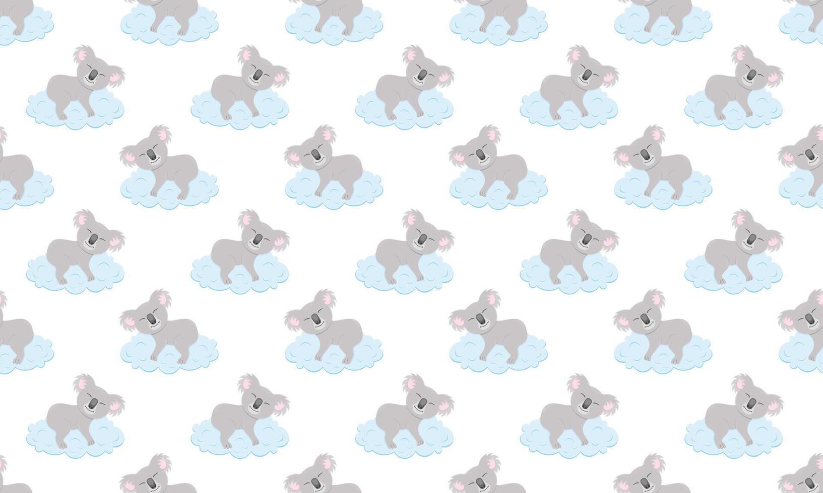 Cute koala sleeping on cloud seamless pattern. Australian bear character background. Baby bedclothes, scrapbooking or wrapping paper, fabric kids design vector