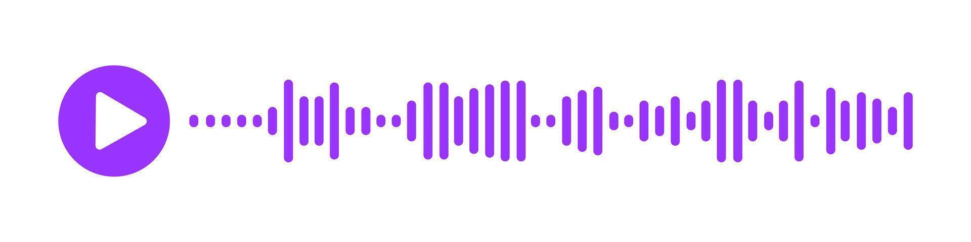 Voice message icon. Audio chat conversation example with play button and speech wave of sound file. Online messenger, radio, podcast mobile app interface element vector