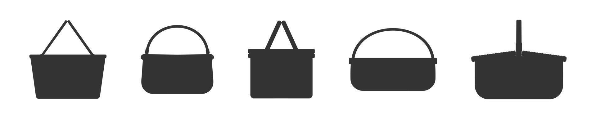 siluetas de vacío mimbre picnic canastas conjunto de diferente mano tejido sauce cestas y cestas vector