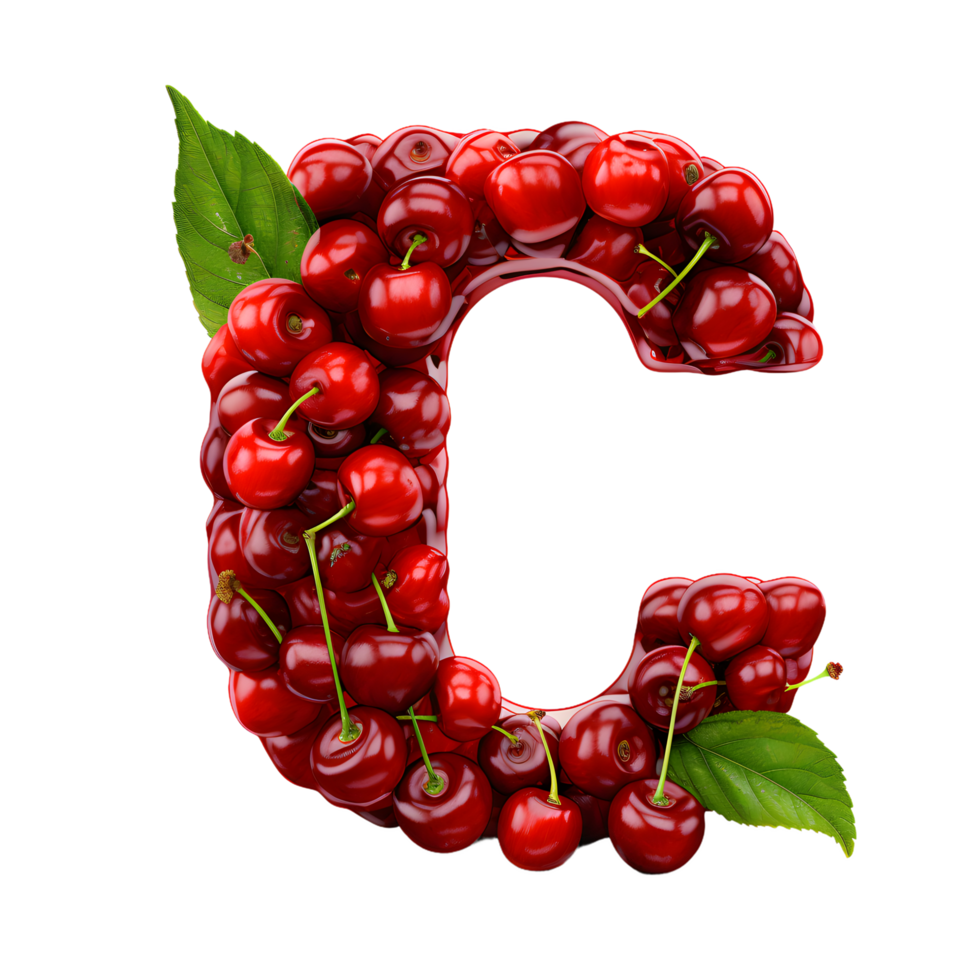 AI generated Letter C made of red berries, alphabet C, isolated, transparent PNG Background