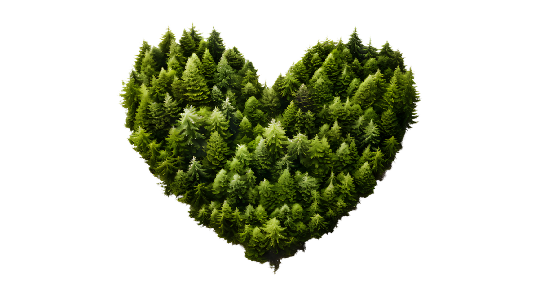 AI generated Heart shape made of grass and green trees, ecosystem, clean energy, environment, green grass heart shape isolated on transparent background png