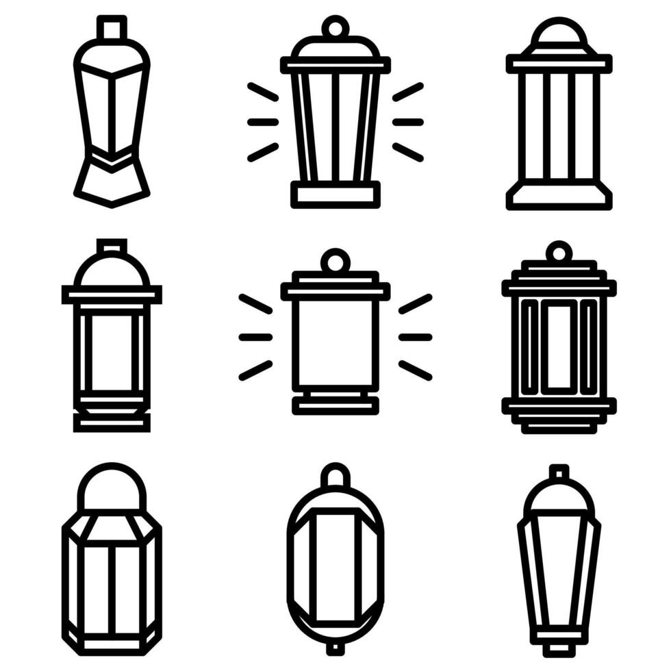 set of lantern icon in line style vector