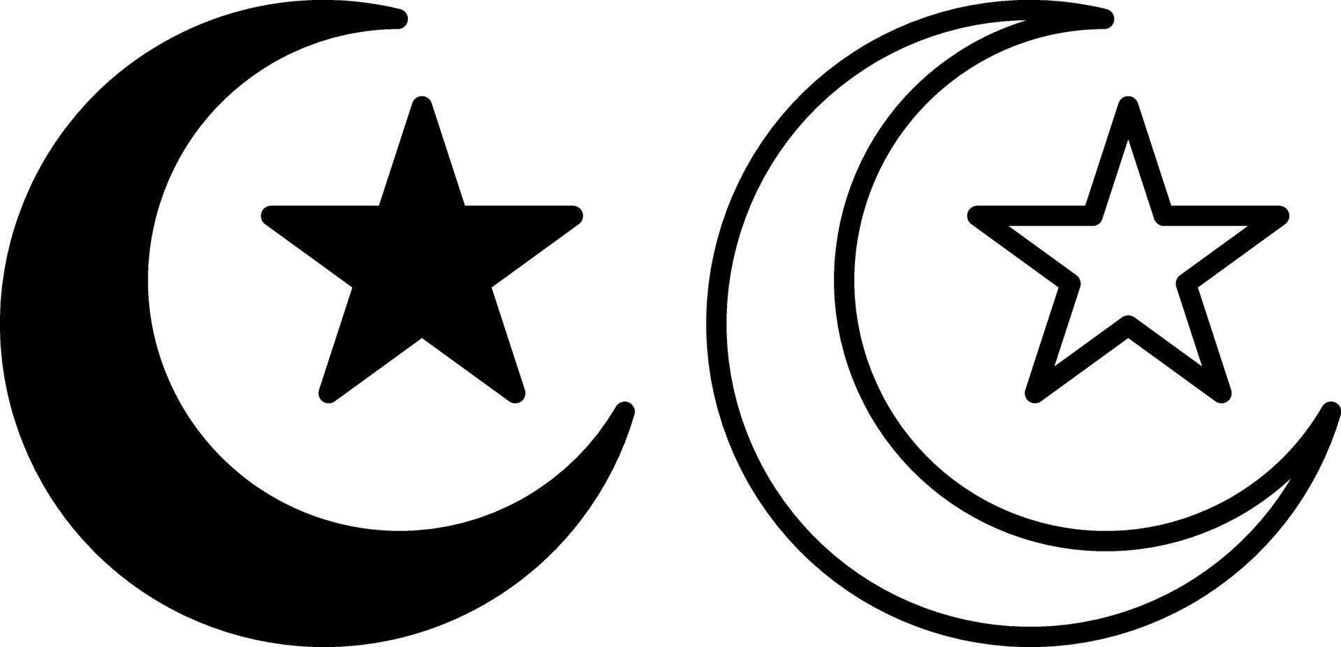 crescent moon and star icon, sign, or symbol in glyph and line style isolated on transparent background. Vector illustration