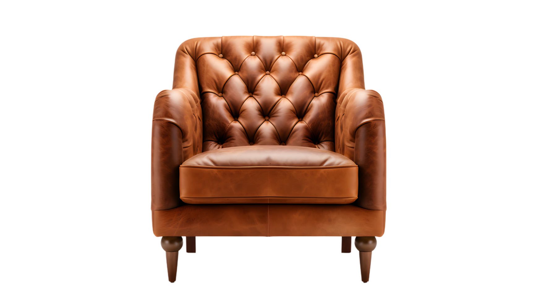 AI generated Brown luxury modern leather armchair sofa isolated, transparent PNG background