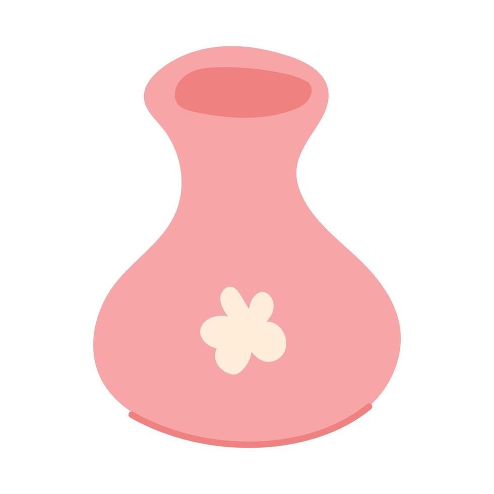 Simple hand drawn pink Vase. Minimalistic illustration of container for preserving flowers. Hand-drawn vector illustration.