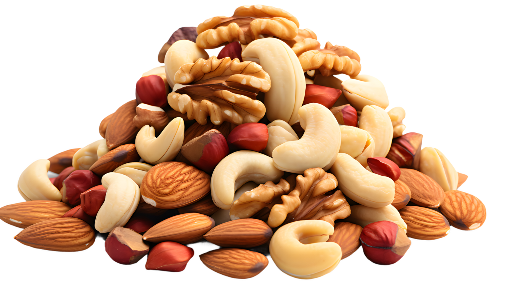 AI generated Mix nuts hazelnuts and almonds, peanuts isolated, transparent PNG background