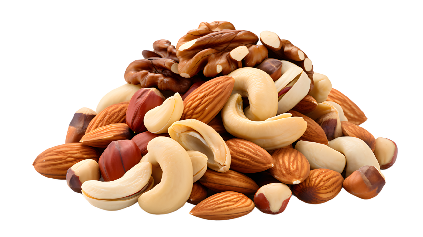 AI generated Mix nuts hazelnuts and almonds, peanuts isolated, transparent PNG background