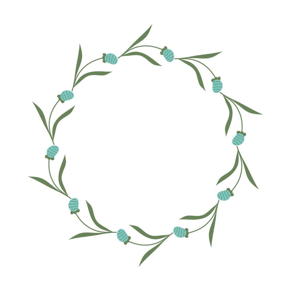 Hand drawn floral frame with blue flowers. Spring minimalist Wreath with copy space. Flat summer decoration elements for invitation cards posters. vector