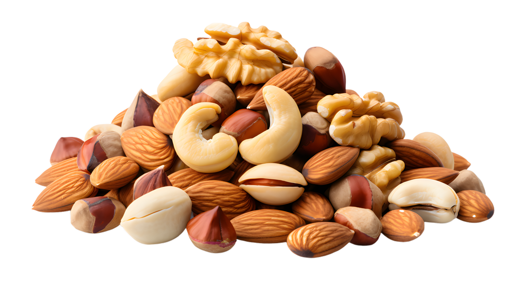 AI generated Mix nuts hazelnuts and almonds, peanuts isolated, transparent PNG background