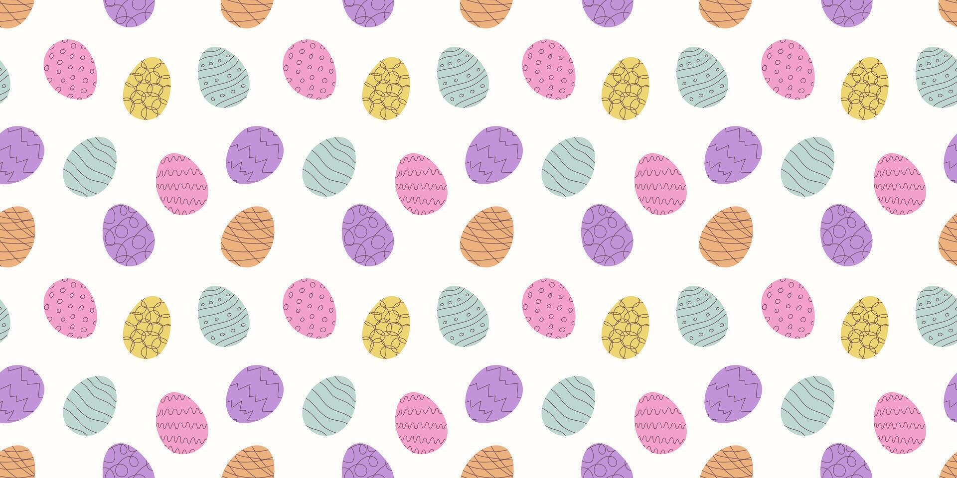 Pascua de Resurrección sin costura modelo con mano dibujado fiesta huevos. garabatear minimalista diseño para fondo de pantalla, saludo tarjetas o envase. vector interminable ilustración en pastel suave colores.