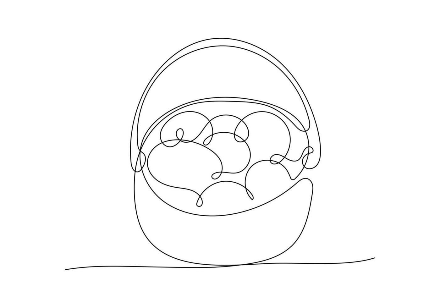 Easter Basket with Egg in one continuous line style. Minimalistic element for decoration of Holiday cards and banners. Vector Egg-shaped illustration of outline art with editable stroke