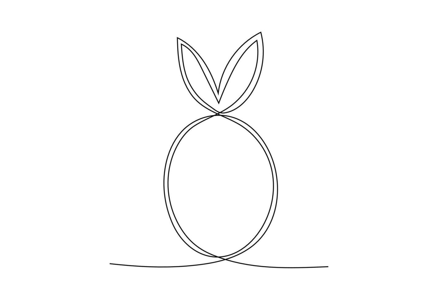 Easter Egg with bunny ears in one continuous line style. Minimalistic element for decoration of Holiday cards and banners. Vector Egg-shaped illustration of outline art with editable stroke.