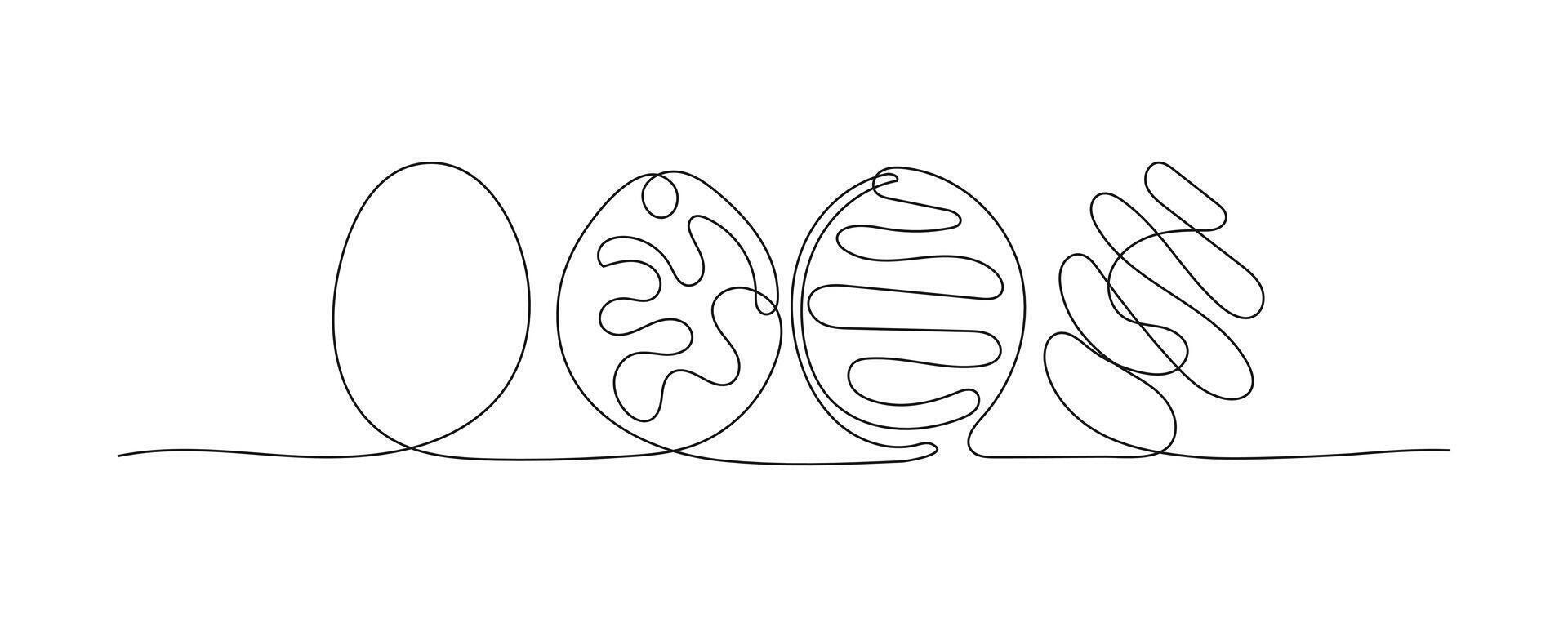 Easter Eggs one Continuous Line minimalist illustration. Simple Hand drawn Egg-shaped illustration of outline art with editable stroke. Minimalistic element for decoration of Holiday cards and banners vector