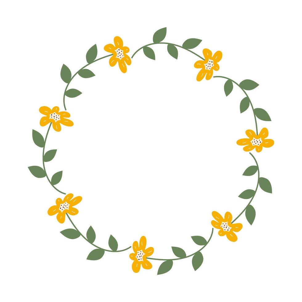 primavera minimalista floral guirnalda con Copiar espacio. mano dibujado marco con amarillo flores plano verano decoración elementos para invitación tarjetas carteles vector