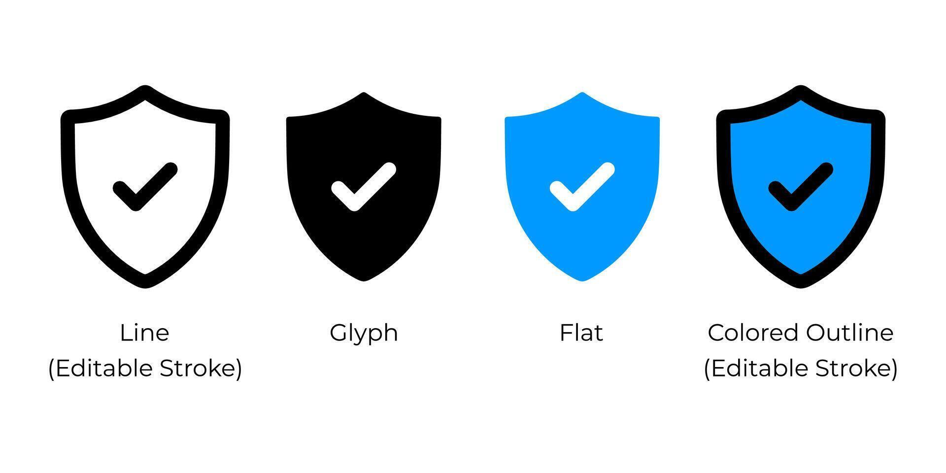 Shield check mark vector icon set isolated on white background.