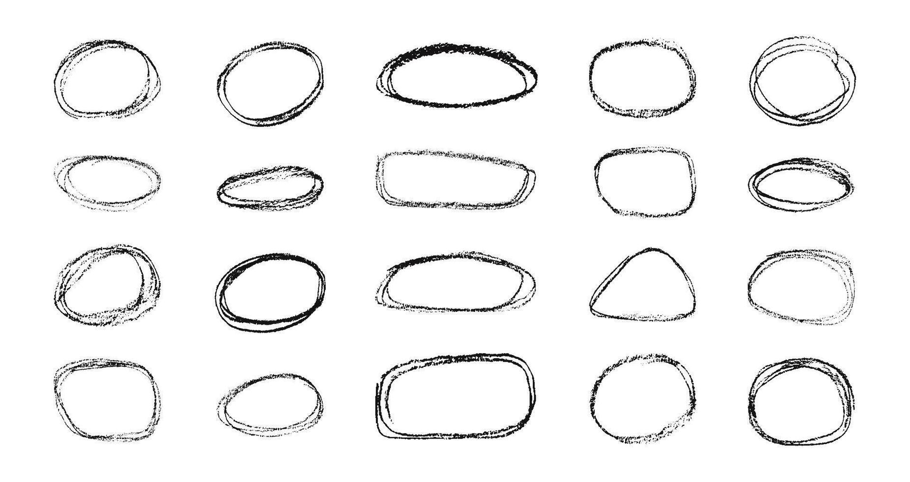 Oval Frames for text hand-drawn with charcoal pencil. Lines and highlights for information and notes in Doodle style. Elements for decorating notebooks scrawled by child. Hand drawn textbox. vector