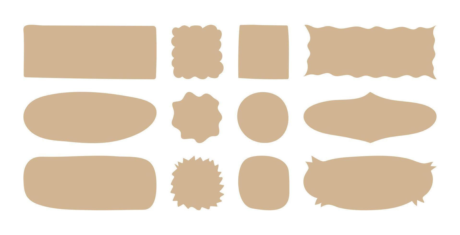 Blank text Frames template in Doodle style. Beige empty Textbox or speech bubbles isolated on white background. Hand drawn quote poster Set. Minimalist ragged illustration as created by children. vector
