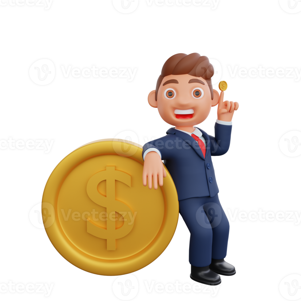 3d Illustration Businessman standing with dollar coin png