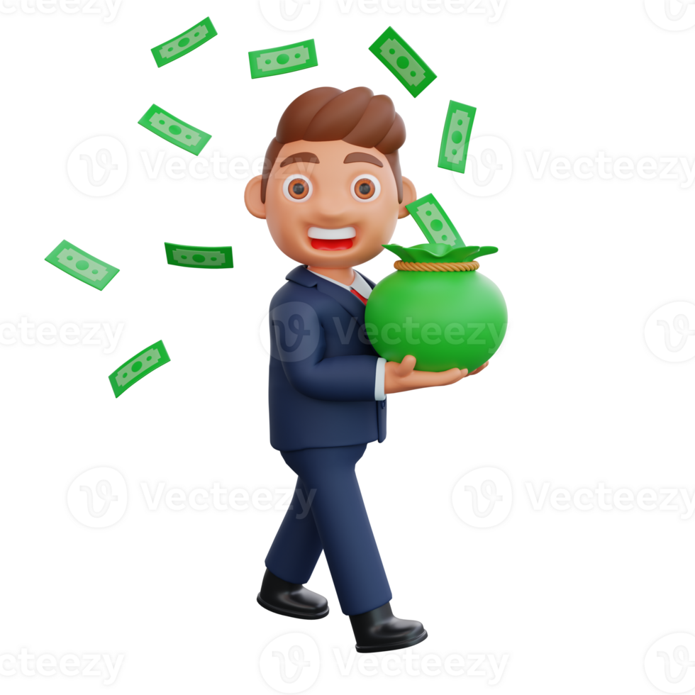 3d Illustration Businessman carrying money bag png