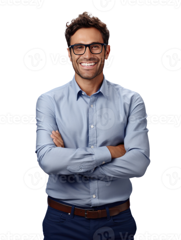 AI generated man in glasses smiling with arms folded png