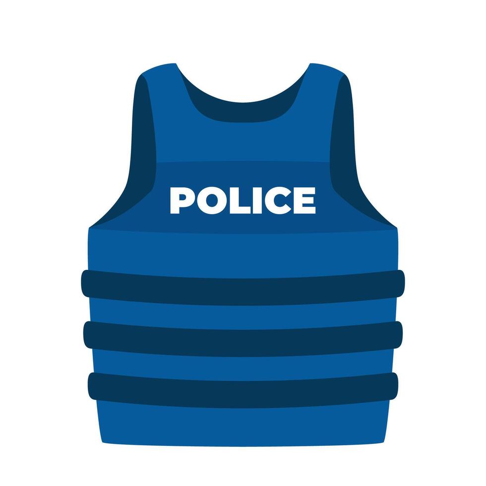 Police bulletproof vest. Blue vest with an inscription Police on the chest. Vector illustration.