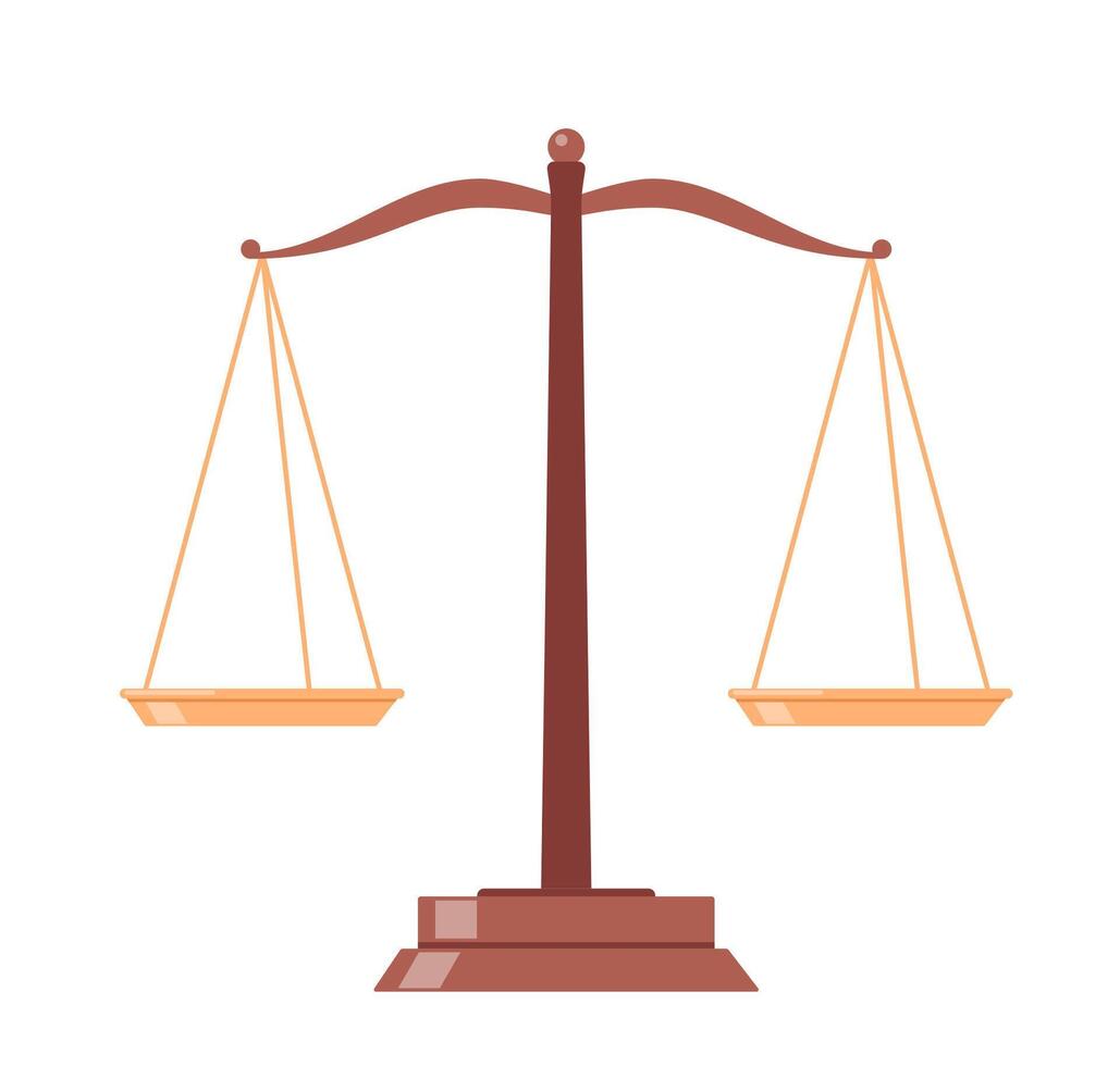 Scales balance icon. Gold icon of scales of law and justice for weight of legal judge. Lawyer's equal libras for symbol in flat for court. Vector illustration.