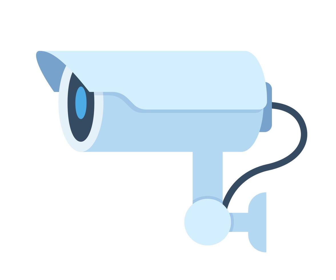 White safety security video spy camera. System equipment for watch and recording hidden on street building wall. Realistic header concept for protect and observe privacy. Vector illustration.