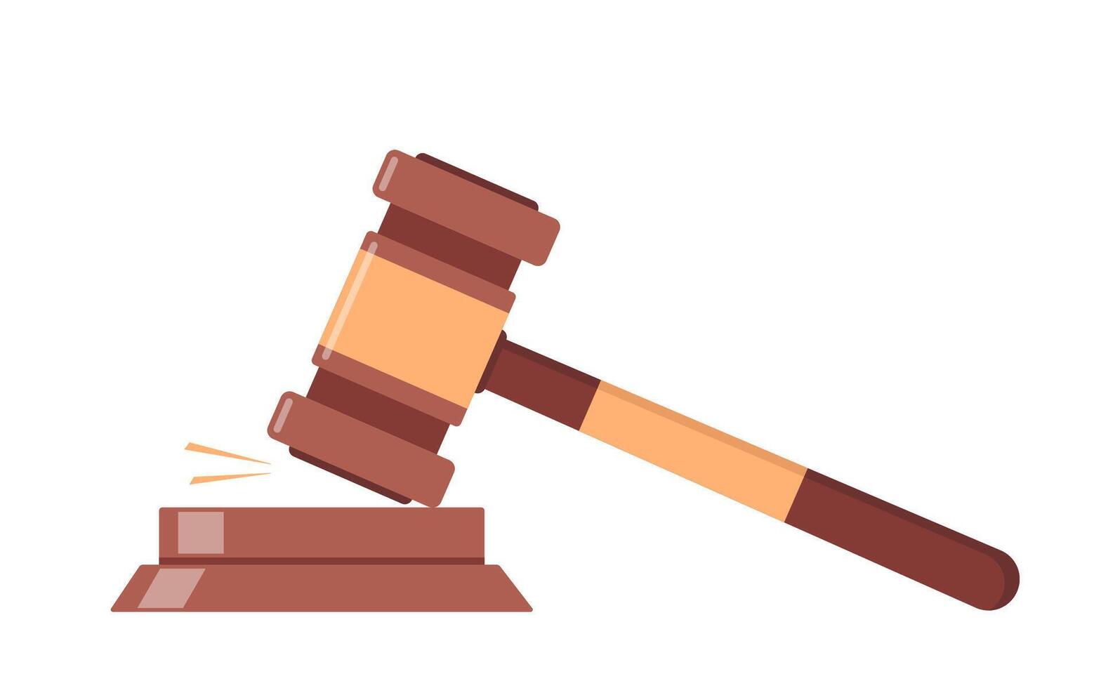 de madera marrón juez mazo, decisión lustroso mazo para Corte veredicto. ley y justicia sistema símbolo. vector ilustración.
