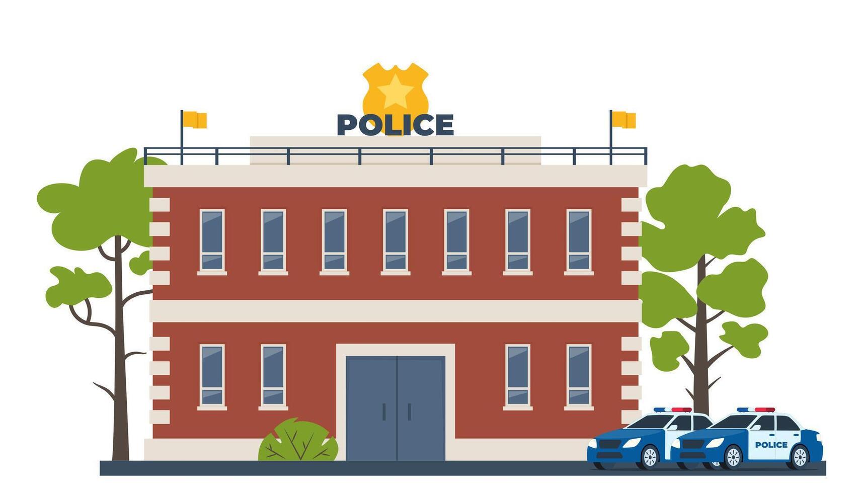 Police Station Department Building, front view. Vector Illustration.