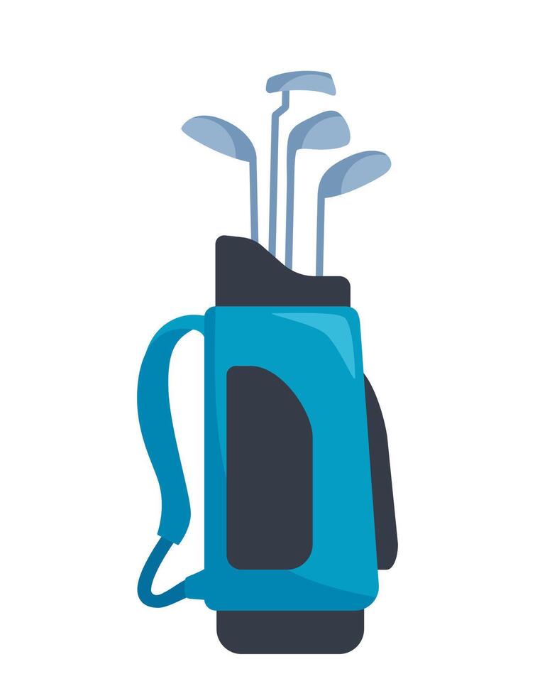 Blue and black golf bag full of clubs, golfer sport equipment. Vector Illustration.
