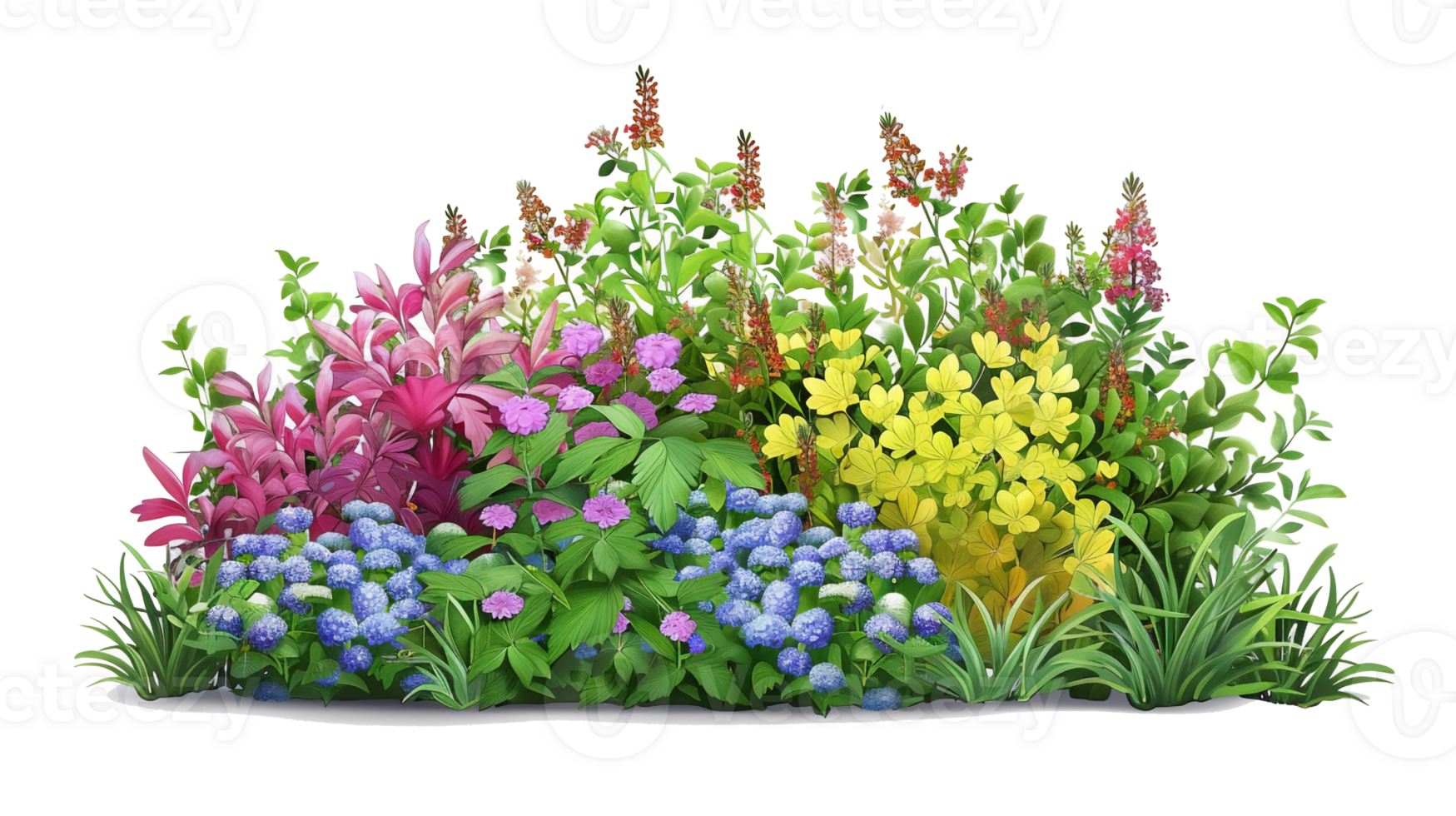 AI generated variety colorful flower bush illustration isolated transparent background . png