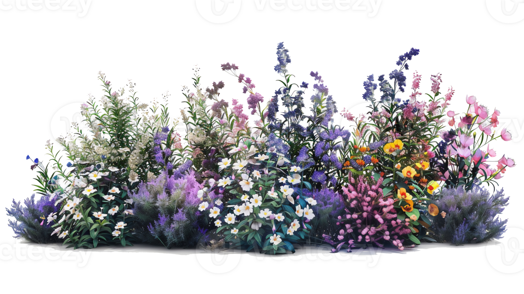 AI generated variety colorful flower bush illustration isolated transparent background . png